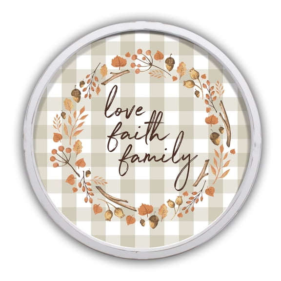 Creative Products Love Faith Family Script 20 x 20 Round White Framed Print