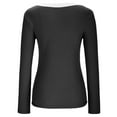 thumbnail image 6 of Olyvenn 2022 Womens's V-Neck Long Sleeve Lace Patchwork Solid Shirts Blouse Womens Tops Skinny Slim Fit Casual Fashion Top Black S, 6 of 7