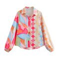 thumbnail image 4 of Conjunto de 2 piezas para mujer HH TRAF, camisa de manga larga con estampado asimétrico de botonadura sencilla y pantalones casuales de cintura alta con cordón hasta los tobillos, 4 of 5