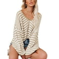 thumbnail image 4 of Qiylii Women Loose Knitwear, U-shaped Collar Balloon Sleeve Stripe Pattern Tops, 4 of 7