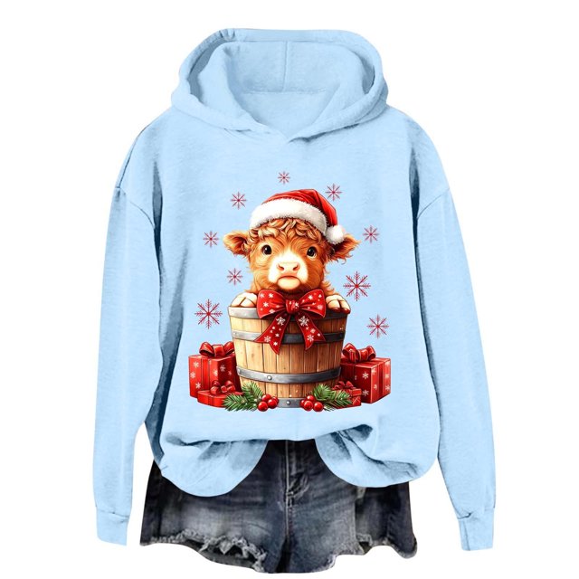 WILLBEST Sudadera para Mujer "Have Yourself A Mooey Little Christmas" con Capucha, de Terciopelo Grueso, Cálida y Holgada Chica