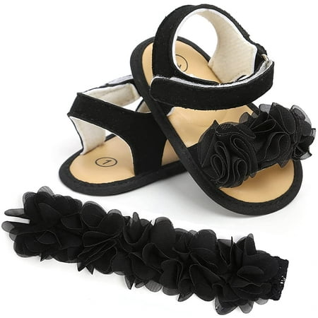 Infant Baby Girls Summer Sandals Indoor Slippers Open Toe Lace Princess Dress Wedding Flats Shoes Newborn Toddler Soft Non-slip Sole First Walker Crib Shoes 0-18 months