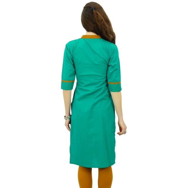Phagun Women Solid Pattern Mandarin Collar Straight Kurti Indian Designer Ethnic Dress