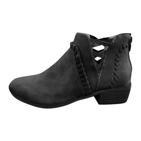 

Boots Clearance Hvyes Women s V Cutout Low Tube Solid Color Sleeve Heel Back Zipper Retro Ankle Boots