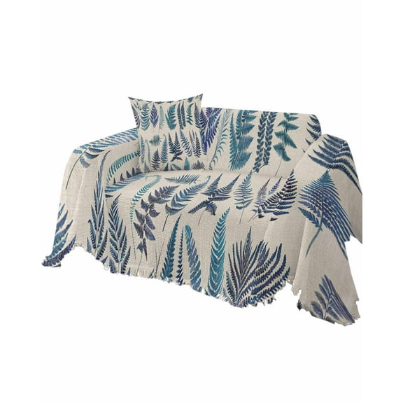 Teal Blue Plant Sofa Couch Covers for Dog,Washable Sectional Couch Slipcovers for Loveseat with Tassels,Botanical Leaves Retro Country Herbs Non Slip Sofa Throw Cover Blanket Large 71''x102''