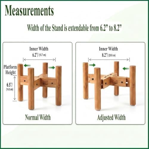 Dog Bowl Stand - Raise, Elevate Bowls to 9-inch High - Adjustable, Fits 6 up to 8-inch Medium Dog Food/Water Feeders, Dishes and Fountains - Durable Bamboo