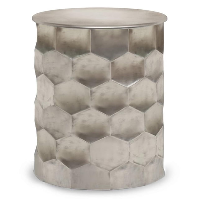 Allora 17" Contemporary Metal Storage End Table in Antique Silver