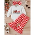 thumbnail image 3 of Bagilaanoe 3Pcs Newborn Baby Girl Valentine's Day Outfits Letter Print Long Sleeve Rompers Tops + Flared Trousers + Headband 6M 12M 18M 24M Infant Long Pants Set, 3 of 9