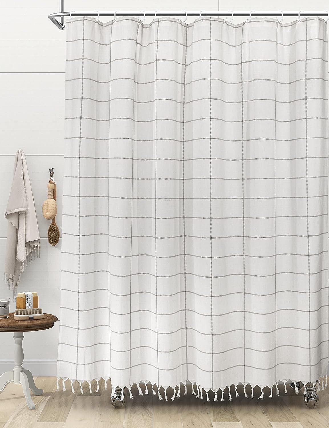 Afuly Cotton Shower Curtain Boho for Bathroom with Tassels & Hooks