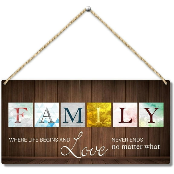 Wood Sign 5x10 Inch Family Wall Decor Wood Hanging Sign Bedroom Living Room Decor Door Shelf Wall Decor Inspirational Wall Art For Farmhouse Home Office Gift Where Life Begins Love Never Ends