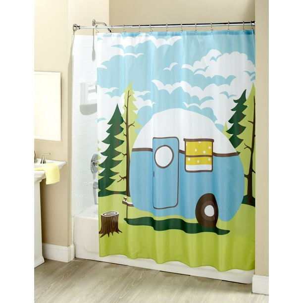 Retro Camper Trailer Image Bathroom Shower Curtain Classic Washroom