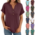 thumbnail image 1 of Camisas de vestir para mujer,Camisa informal de manga corta con cuello en V y botones para mujer, poliéster, corte holgado, uso diario, sopatenor, 1 of 9