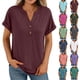 thumbnail image 1 of Top corto,Camisa informal de manga corta con cuello en V y botones para mujer, poliéster, corte holgado, uso diario, sopatenor, 1 of 9