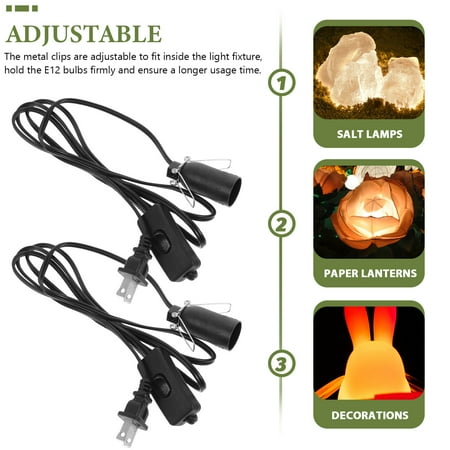 

2pcs Salt Lamp Cord Replacement E12 Base Power Cord Cable With Switch Us Plug
