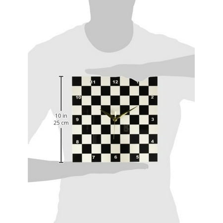 Race Car Clock - 3dRose Check black and white pattern - checkered checked squares chess checkerboard or racing car race flag, Wall Clock, 10 by 10-inch