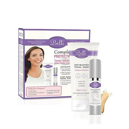 Belli Complexion Protection Duo Target Breakouts and Shield Skin from UVA/UVB Rays with Face Wash, 6.5oz, and SPF25, 1.5 oz. OB/GYN and Dermatologist Recommended