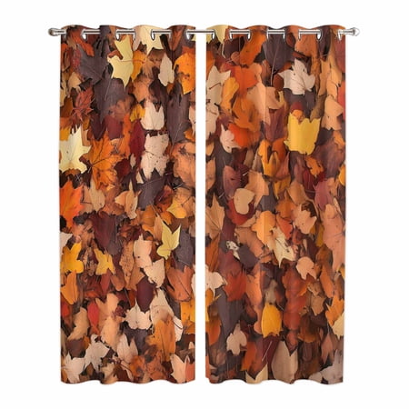 Maple Leaf Autumn Kitchen Curtains 96 Inch Length, Farmhouse Fall Botanical Leaves Grommet Top Bedroom Living Room Curtains, Light Filtering Cafe Curtain Drapes 2 Panels Set 104''x96''