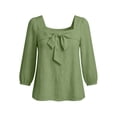 thumbnail image 6 of Lenpel Womens Fall Tops Trendy Bow Front Square Neck Blouses Balloon 3/4 Sleeve Casual Loose Lightweight Shirts, 6 of 6