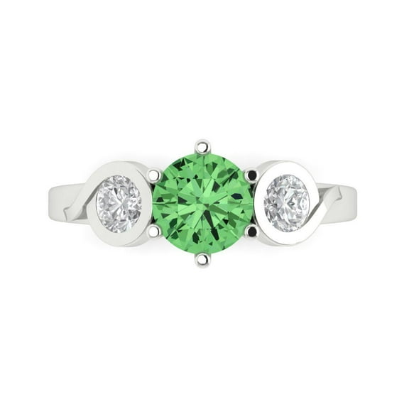 Clara Pucci 14K White Gold 1.72ct Green Three-Stone Ring for Women