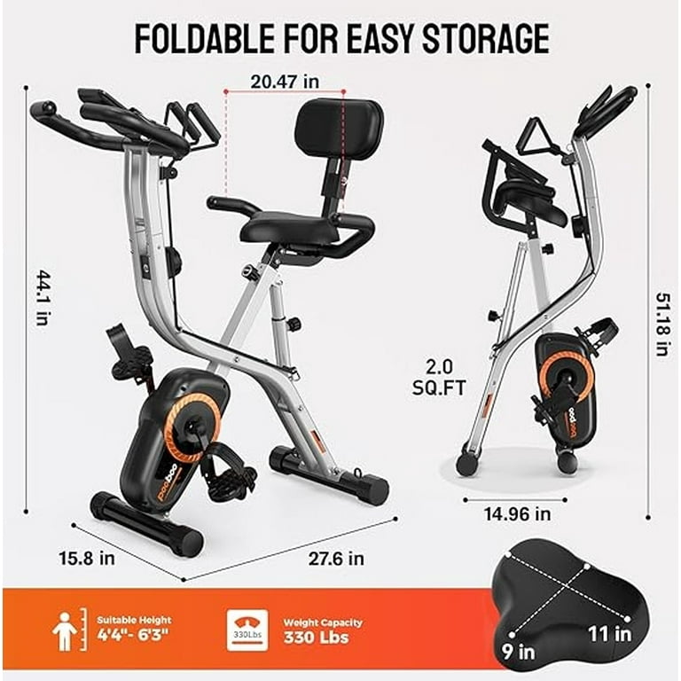 Pooboo Folding Exercise Bike Magnetic Stationary Cycling Bicycle Upright Exercise Bicycle Easy to up and off S Shaped Workout Bike with Arm Resistance