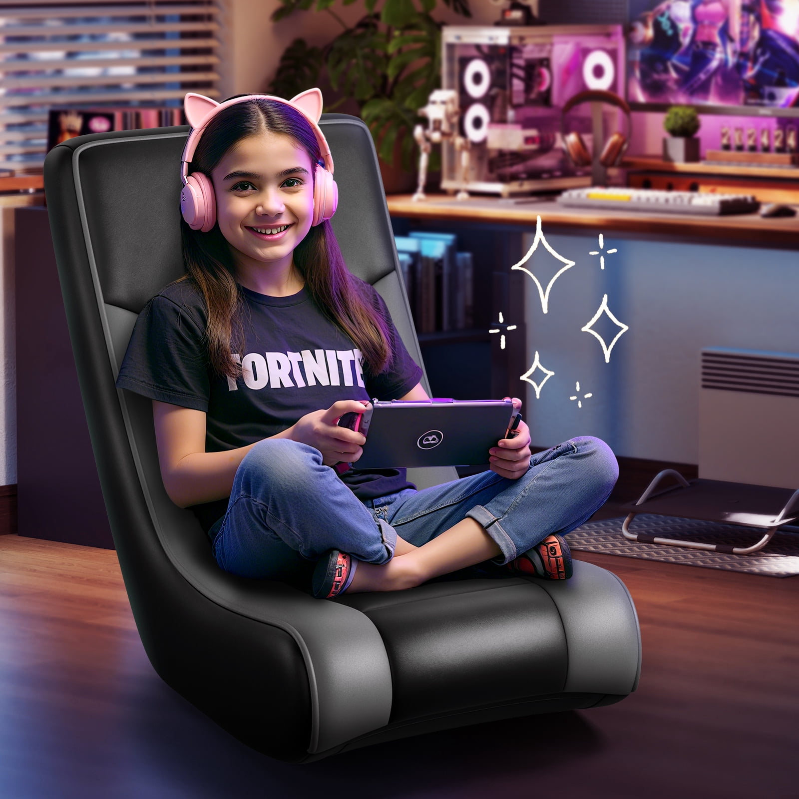 GTPLAYER Floor Rocker Gaming Chair，Black
