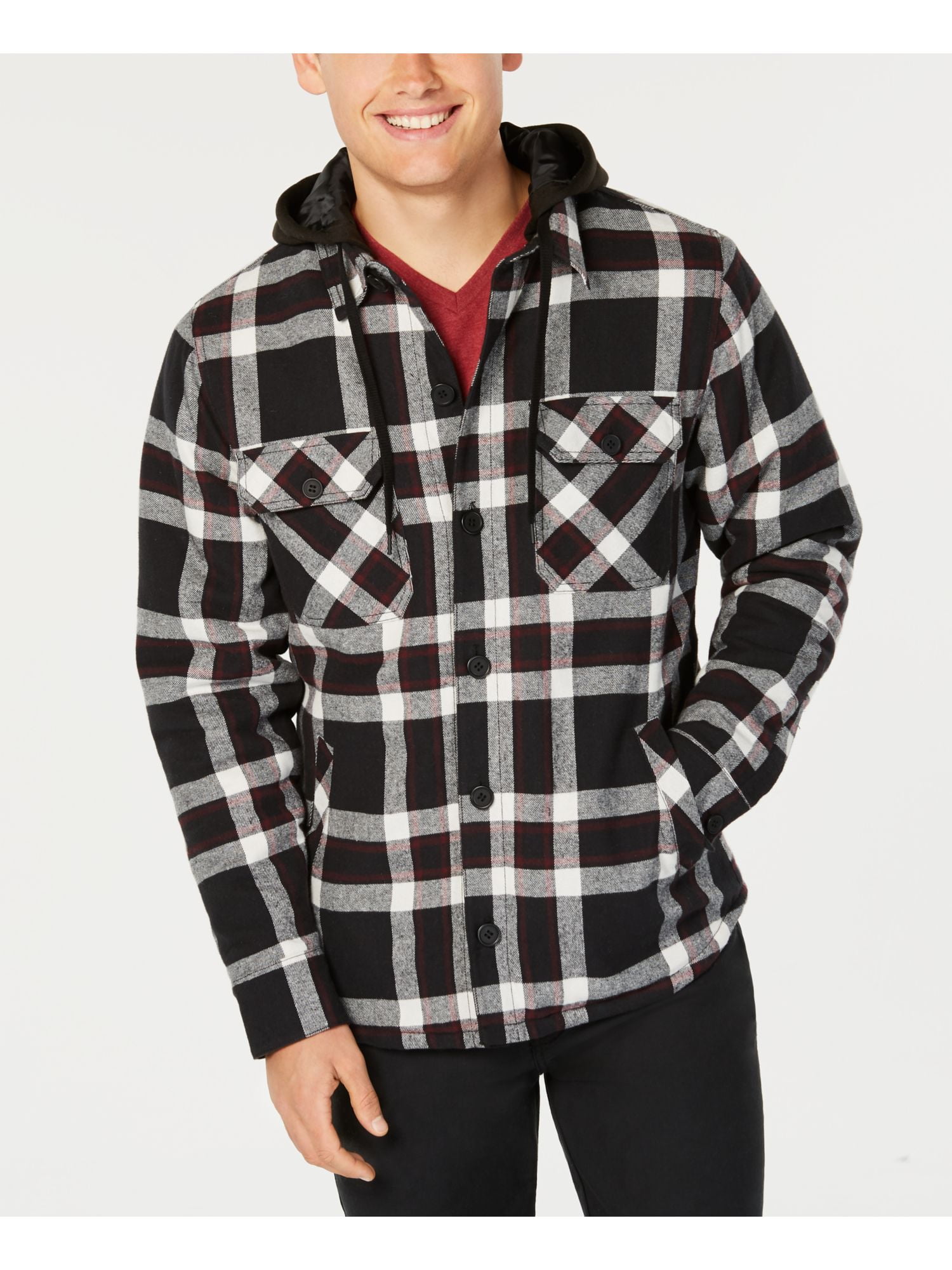 AMERICAN RAG Mens Black Hooded Regular 