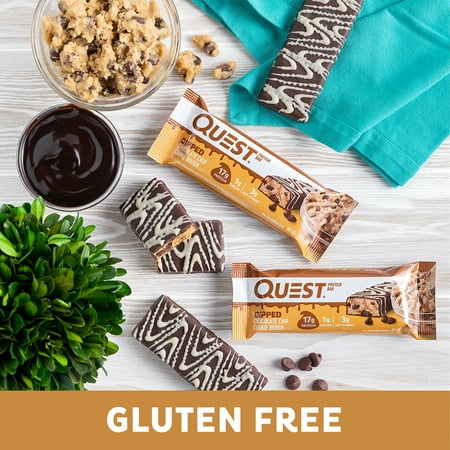 Quest Dipped Protein Bars, 18g Protein, Gluten Free, Chocolate Chip Cookie Dough, 4 Count