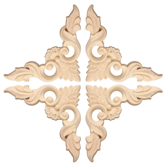 Uxcell 4Pcs Apliques de Madera Tallada, 12x12 cm/4.7x4.7 in Esquinas sin Pintar Decoraciones de Flores para Puertas