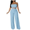 thumbnail image 4 of 2 Piece Set for Women Wide Leg Pant with Sleeveless Strapless Tube Top Summer Casual 2PCS Outfits, 4 of 6