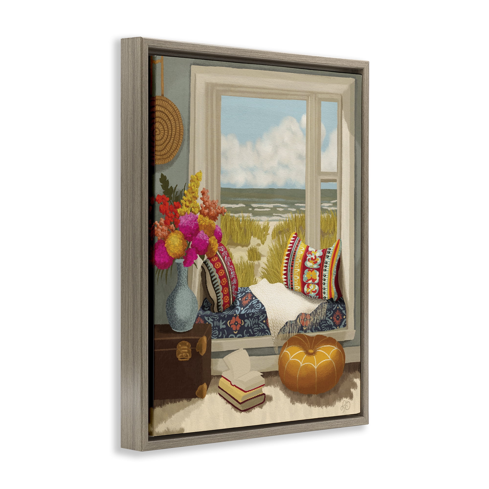 Stupell Industries Coastal Vacation Window Seat Brown Framed Floater Canvas Wall Art, design by Lisa R Dumm