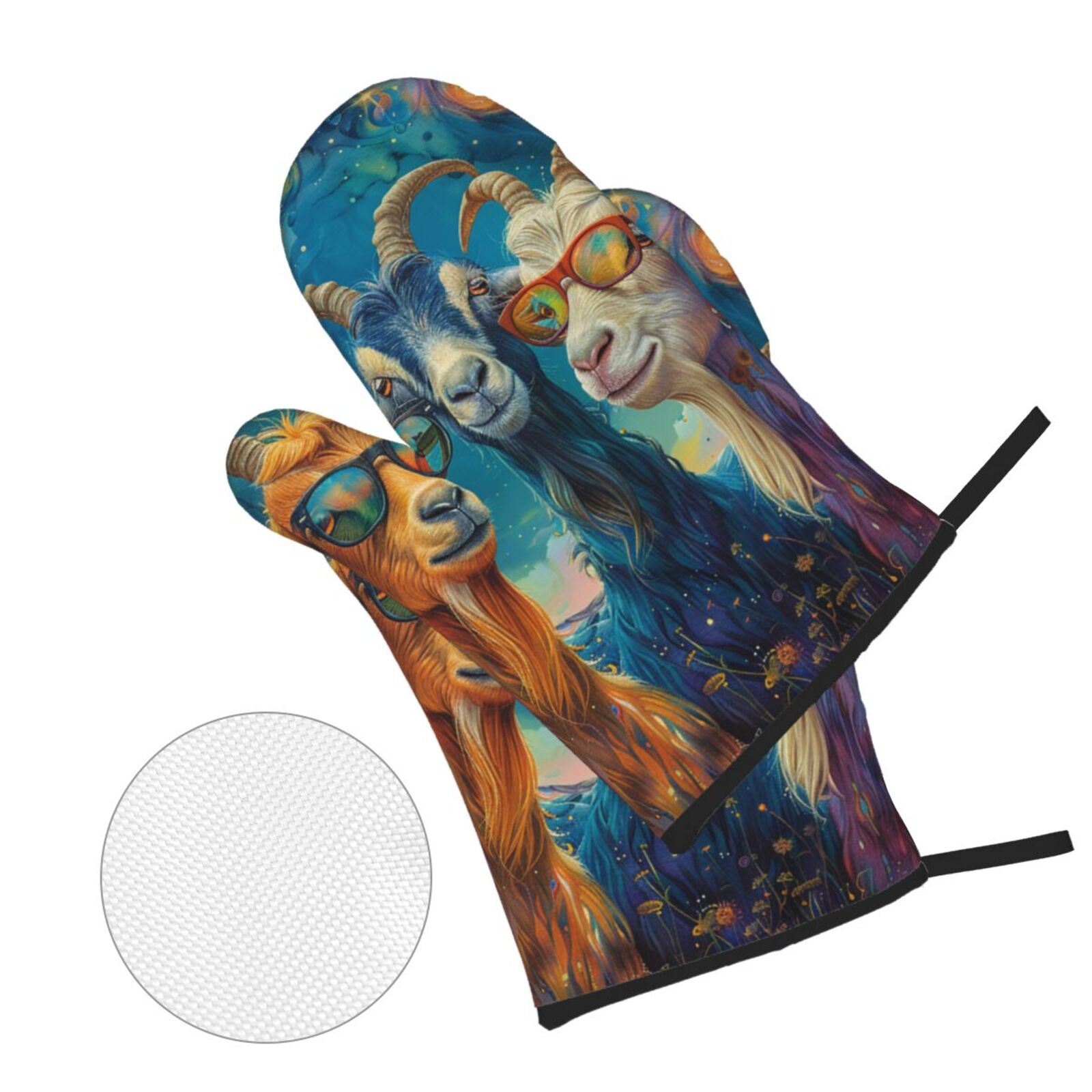 Funny Goat Family Psychedelic Art 4Pcs Oven Mitts and Pot Holders Sets Oven Kitchen Gloves Hot Pads for Cooking BBQ Baking Grilling
