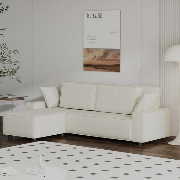 Corduroy Stripe 96 Inch Large Couch, Modern L Shaped Oversized Sectional Sofa with Deep Seat, Comfy Modular Couch for Living Room, Apartment, Studio, Corduroy Beige