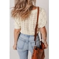thumbnail image 2 of Chic Women's Beige Hollowed Pattern Knit Short Puff Sleeve Sweater - [ZhiHiMeRi] | (US 12-14)L, 2 of 7