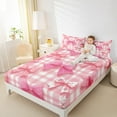 thumbnail image 4 of Manfei Cartoon Abstract Bowknot Twin Sheet Sets for Girls, Kawaii Buffalo Plaid Twin Fitted Sheet, Fairy Tale Flat Sheet, Luxury Bedroom Decor, 3pcs, 4 of 7