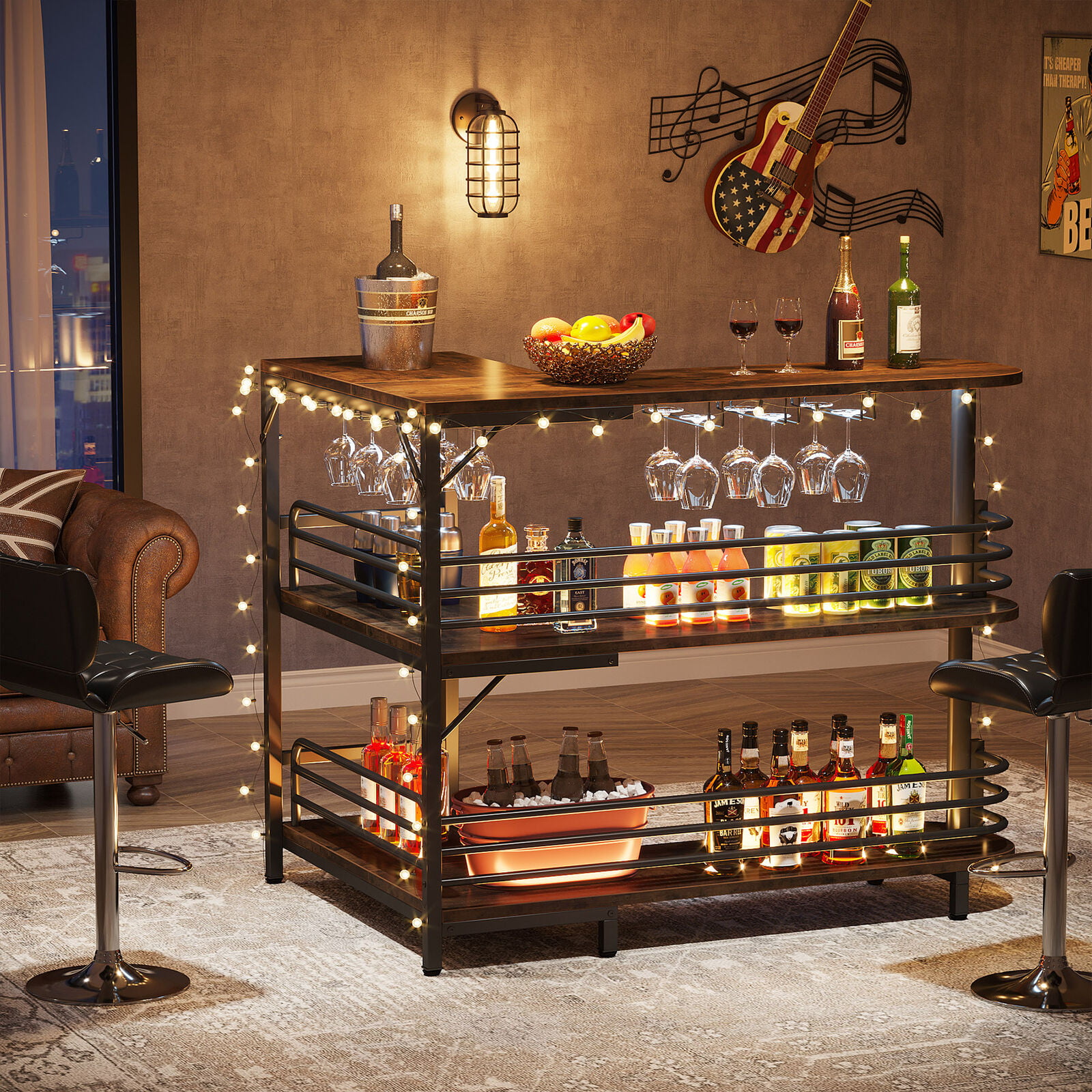  Tribesigns Smart Led Bar Table, 3-Tier Liquor Bar Unit with RGB  Lights, Wine Glasses Holder and Storage Shelves, Alcohol Bar Cabinet with  Mesh & Footrest Mini Bar Buffet Sideboard for Home