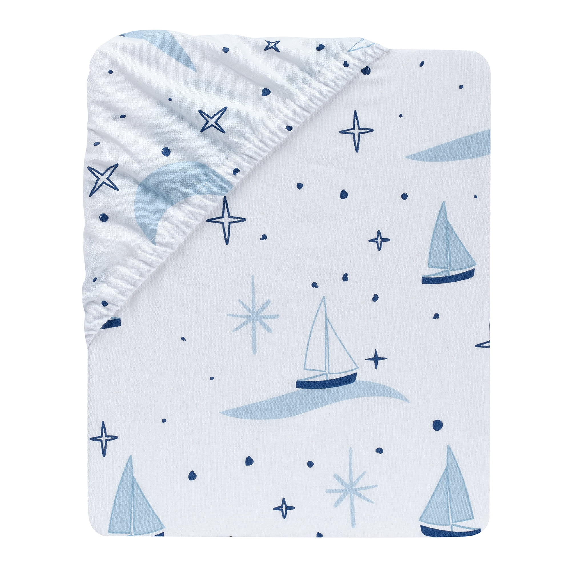 Lambs & Ivy Little Skipper Cotton Nautical Sailboat Fitted Crib/Toddler Sheet