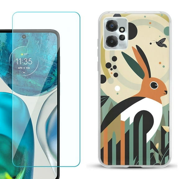 OneToughShield ® for Motorola Moto G Power 5G 2023 Shockproof Fashion Phone Case, with Tempered Glass Screen Protector - Rabbit