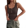 thumbnail image 2 of Stichou Women's Tank Tops Summer Spring Basic Ribbed Henley Slim Fitted Sleeveless Cami Shirts Button Up Workout Casual Outfits Army Green L, 2 of 3
