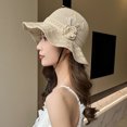 thumbnail image 3 of bestolf Fisherman Hat Three-Dimensional Flower Decoration Summer Sun Hat Hollow Crochet Large Brim Sun Protection Hat (Pink ), 3 of 8