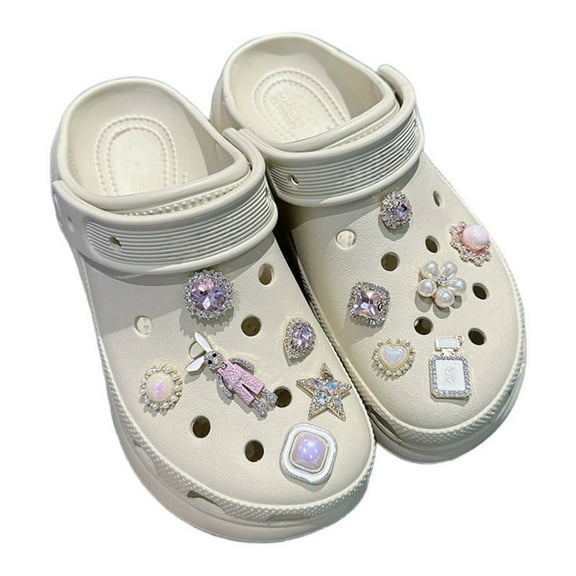 12PCS Bling Alloy Shoe Charms for Women，Luxury Rhinestone Shoe Decoration for Clogs, Exquisite Pink Bunny Flower Gem Shoe Jewelry for Women Girls Birthday Party Favor
