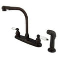 thumbnail image 5 of Kingston Brass GKB719  GKB719 Water Saving Victorian High Arch Kitchen Faucet with Oak & Porcelain Lever Handles, Satin Nickel with Polished Brass, 5 of 7