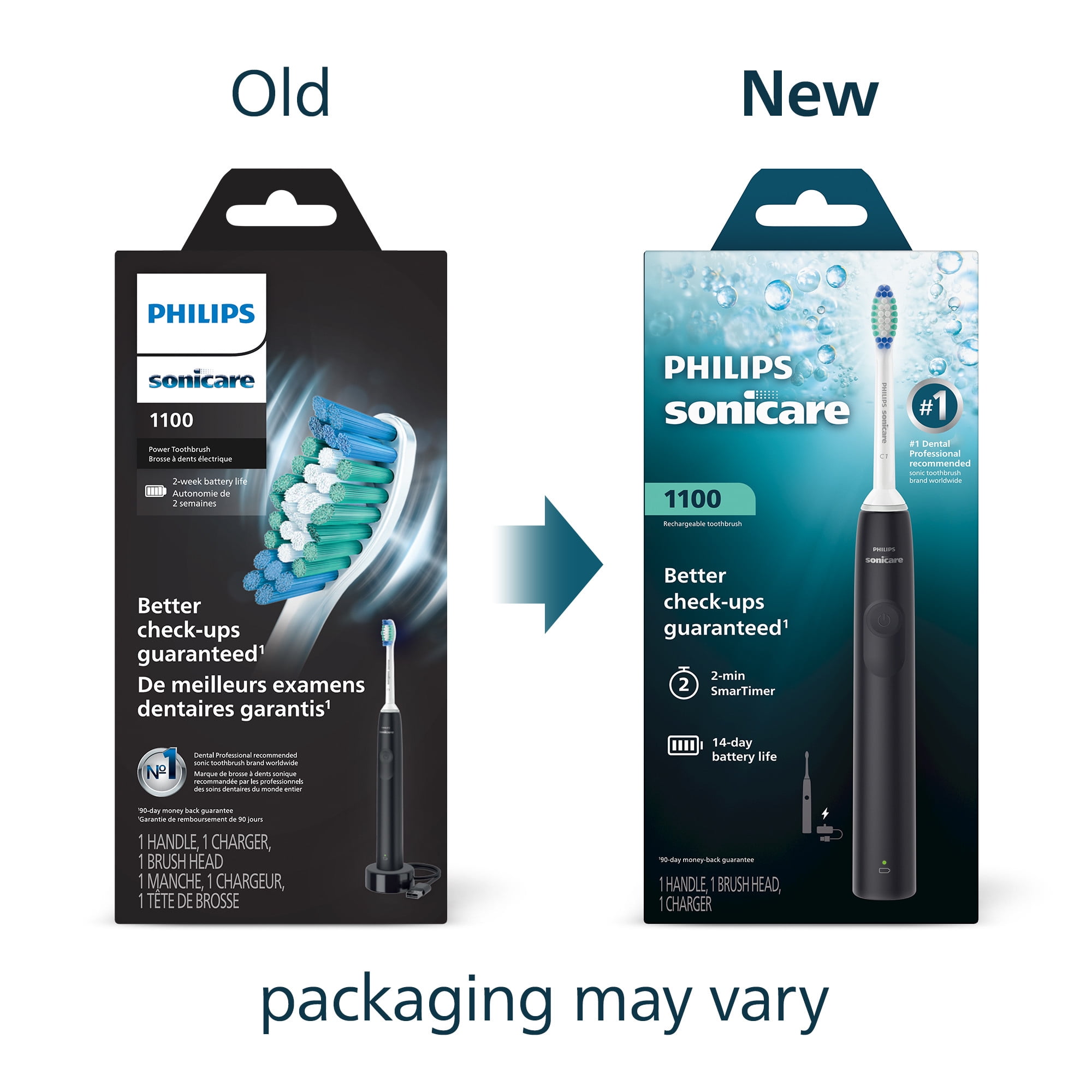 Philips Sonicare 1100 Series Electric Toothbrush - Sonic Toothbrush with Advanced Sonic Technology, Easystart, Smartimer & Quadpacer, Black, Model HX3641/03