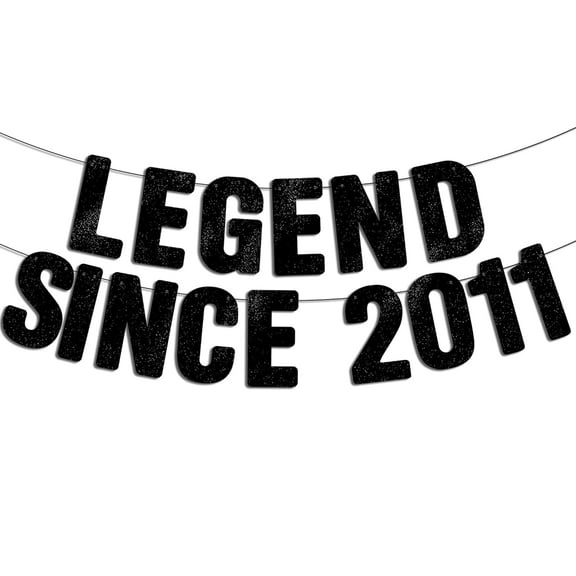 Pre-Strung Legend Since 2011 Black Glitter Banner, Happy 15th Birthday Decorations for Boy, 15 Year Old Anniversary Party Decor for Him