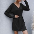 thumbnail image 4 of Vestido suéter corto de manga larga,Vestido suéter de punto para mujer Vestidos suéter de punto con cuello en V Vestido suéter de punto para mujer Instalación sin esfuerzo, 4 of 7