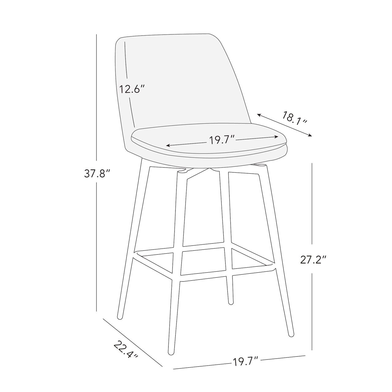 CHITA 27 inch Counter Height Swivel Bar Stools Low Back Set of 2, Metal Base, Faux Leather in Retro Gray