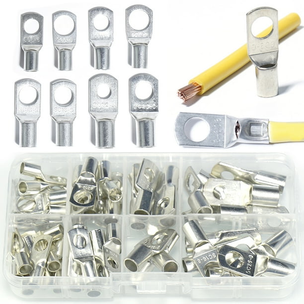 60 Pcs Tinned Copper Wire Lugs Kit,Crimp Battery Cable Ends Lugs Ring