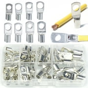 60 Pcs Tinned Copper Wire Lugs Kit,Crimp Battery Cable Ends Lugs Ring Electrical Terminals Connectors, Heavy Duty Cable Tubular