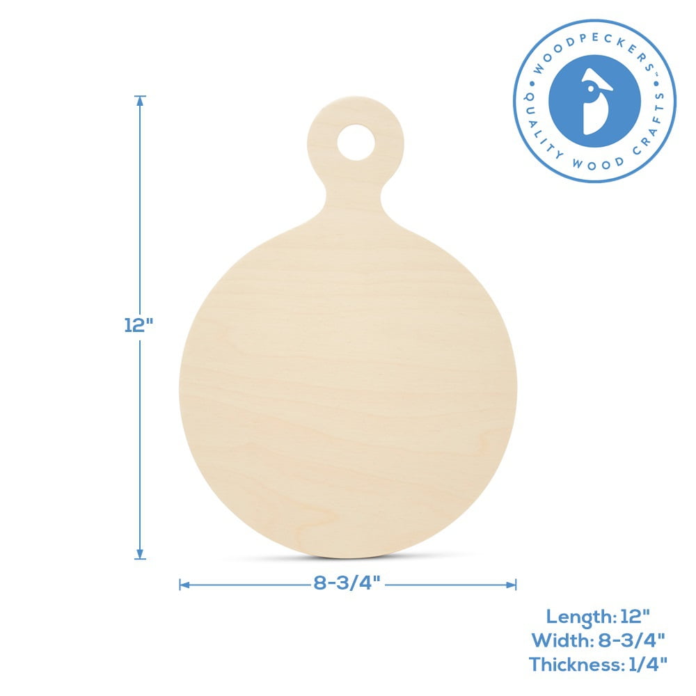 Round Wooden Pizza Board Shape 12" with Handle, Pack of 10 Wood Cutting Boards for Kitchen Decor, & Charcuterie Boards, by Woodpeckers