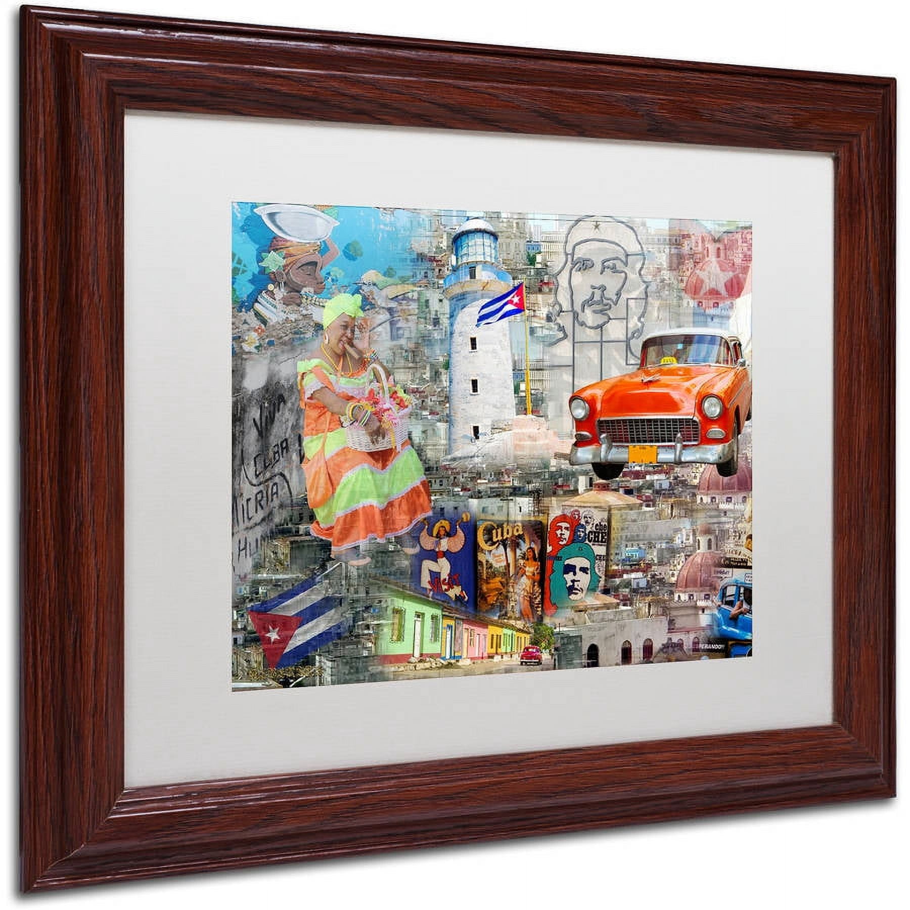 Trademark Fine Art "Red Taxi" Canvas Art by Alberto Lopez, White Matte, Wood Frame