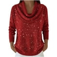 thumbnail image 2 of Tweang Cowl Neck Knit Cozy Sweaters Cropped Sweatshirt Fall Shirt Crewneck Sweatshirt Knitted Shirts for Women Sweatshirt for Women Christmas Sweater Red L, 2 of 9